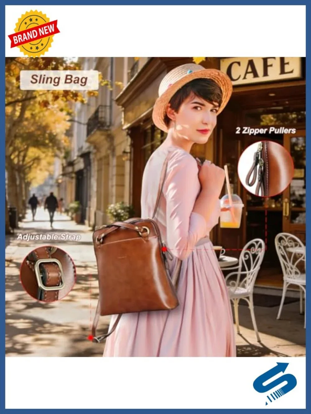 Convertible Leather Backpack Purse for Women, Lightweight Daypack with
